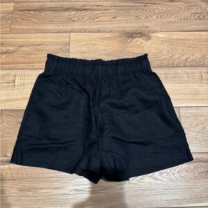 Quince Black High Waist Linen Shorts